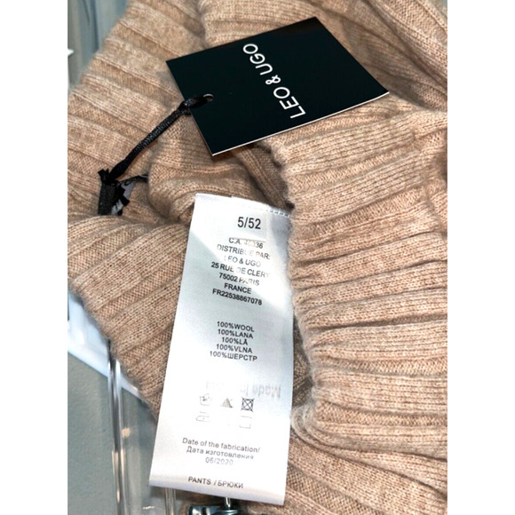 Leo & Ugo Womens Pants Beige Size 5 High Rise Wide Leg Dress Pant 100% Wool - Picture 6 of 7